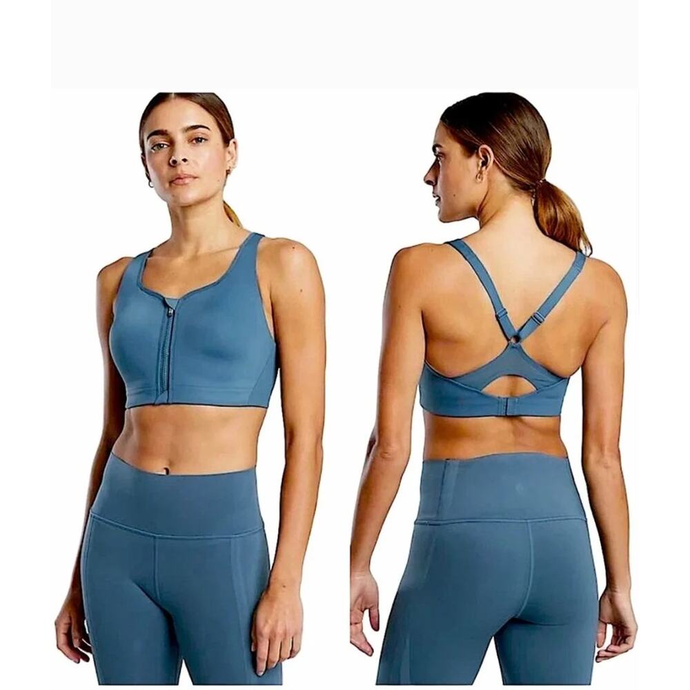 Athleta Advance Zip Front Bra Teal Blue High Impact Women's 38B